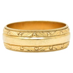 Retro 14 Karat Gold Faceted Men's Wedding Band Ring