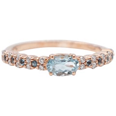 Aquamarine, Diamonds, 18 Karat Rose Gold Modern Ring