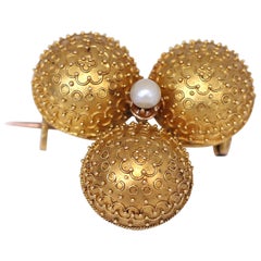 Etruscan Revival Pearl Clover Brooch, 1890