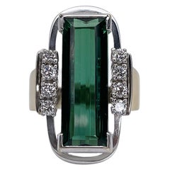 Art Deco 2::40ct Grüner Turmalin Diamant Rechteck 14K Gold Cocktail Ring