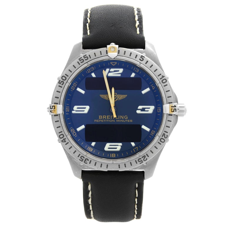 Breitling Aerospace Titanium Blue Dial Quartz Digital Analog Mens Watch