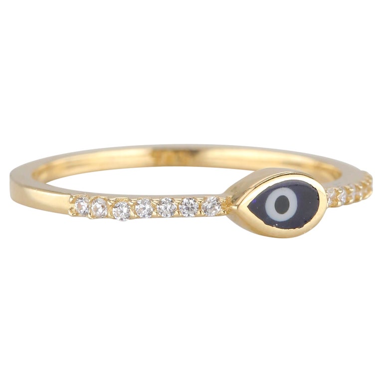 Dainty Evil Eye Ring with Zircon, 14K Gold, Pinky Ring