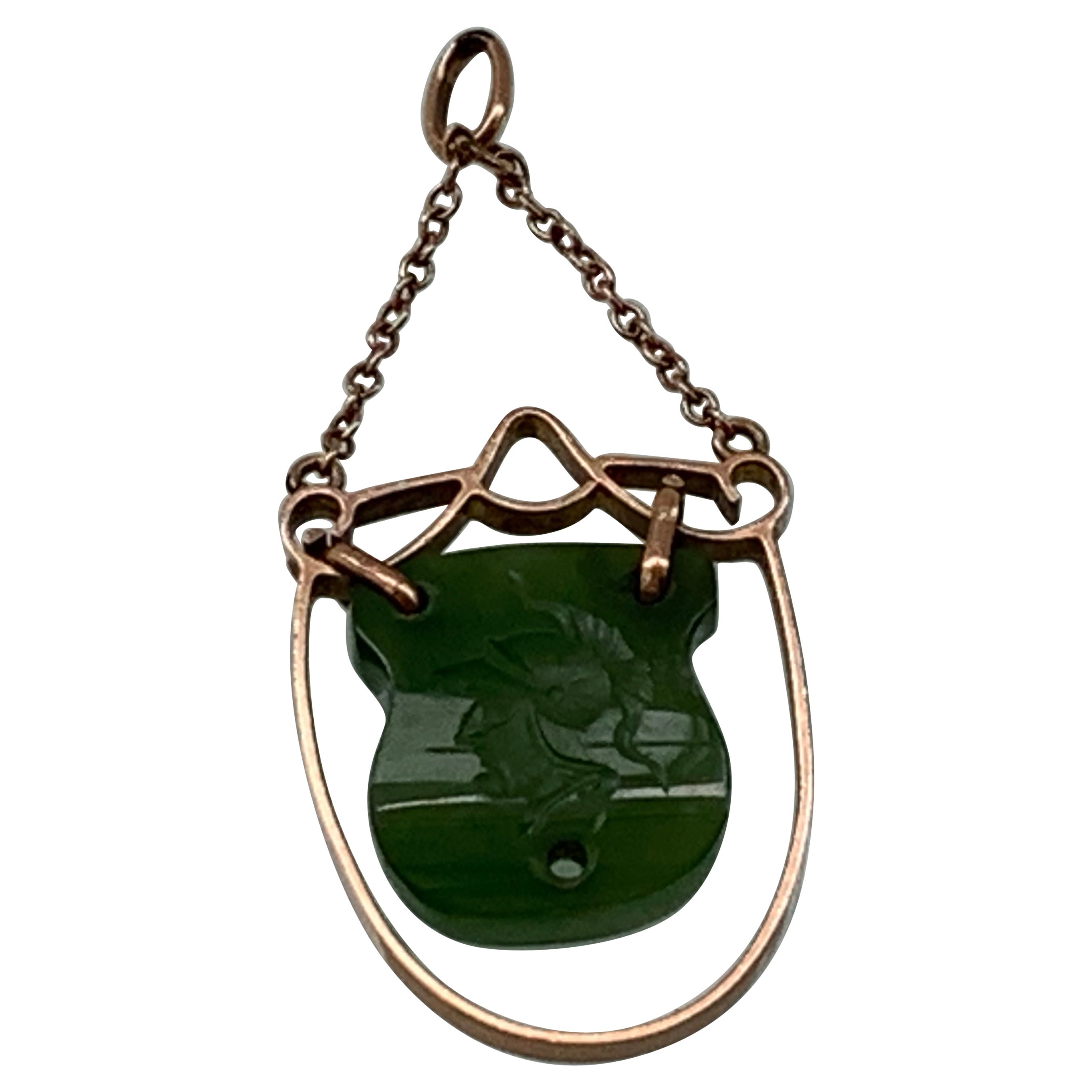 9ct Gold Antique Jade Intaglio Pendant