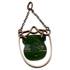 9ct Gold Antique Jade Intaglio Pendant