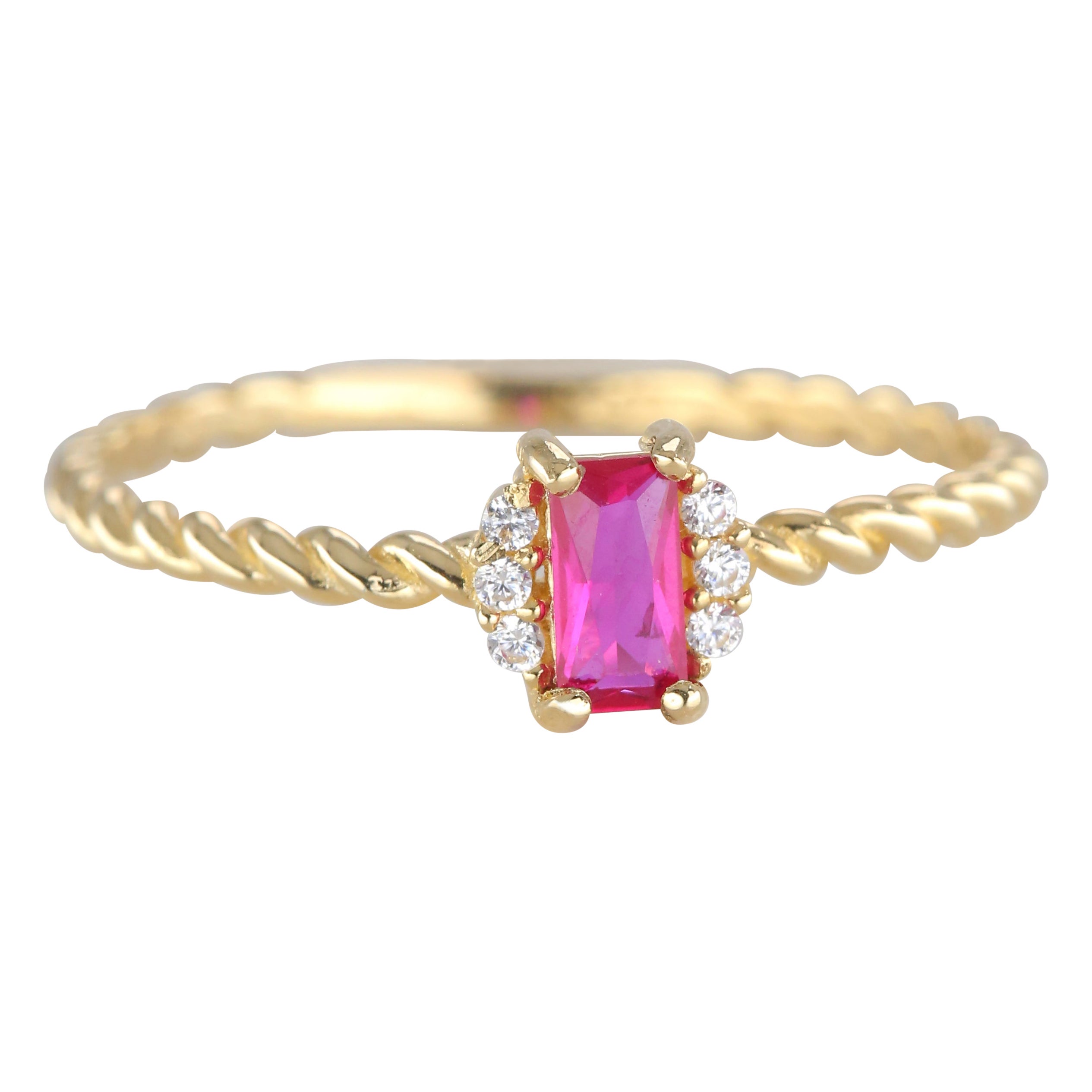 14K Gold Dainty Pink Quartz and Zircon Ring