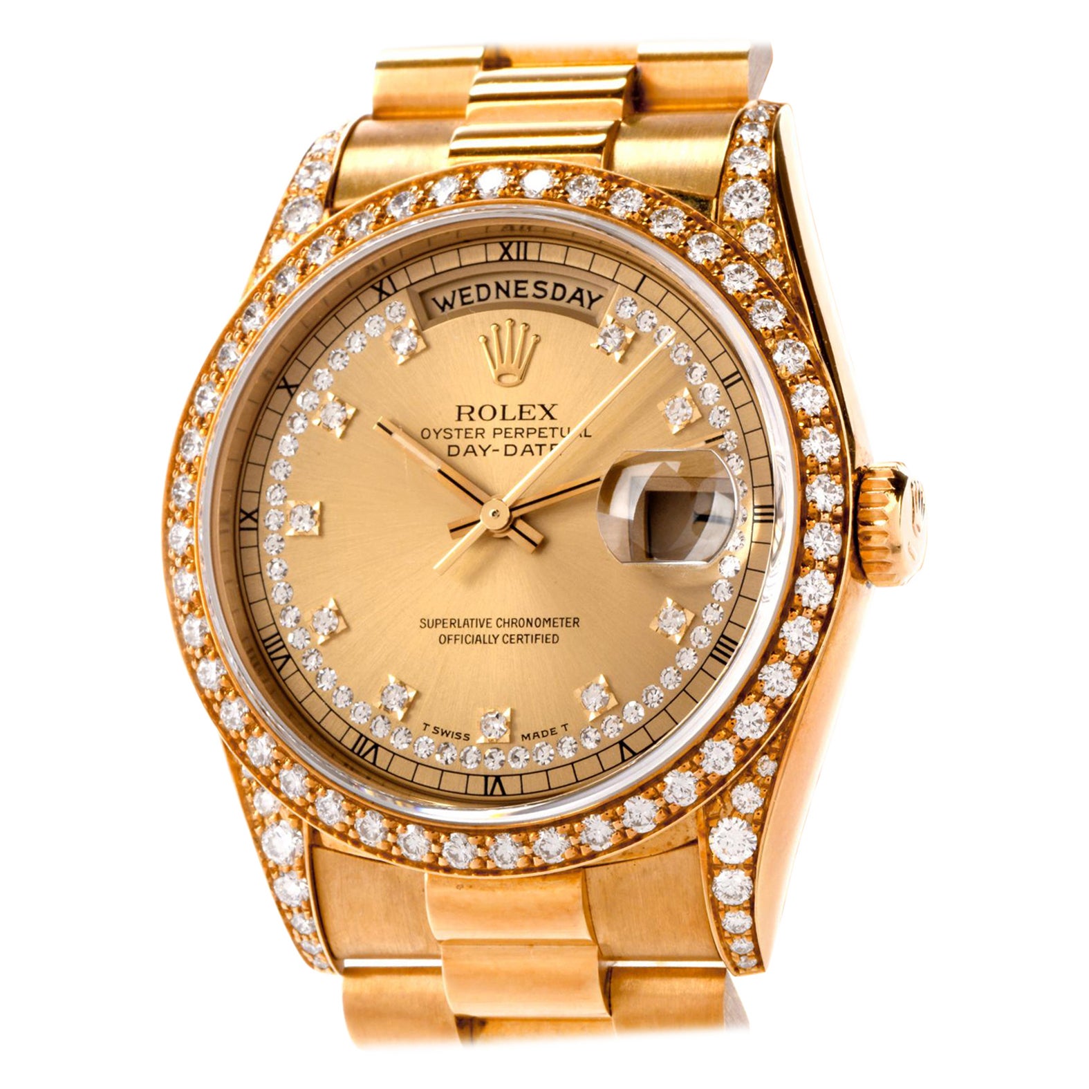 Rolex President Day-Date Diamond String & Log Dial Bezel Watch18388 For Sale