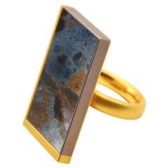 Contemporary 18 Karat Yellow and White Gold Pietersite Cocktail Ring