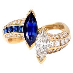 Diamond and Sapphire 18Kt Gold Toi et Moi Ring