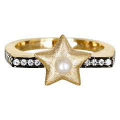 Ammanii 18k Gold Vermeil Freshwater Pearl and Star Ring with Cubic Zirconia