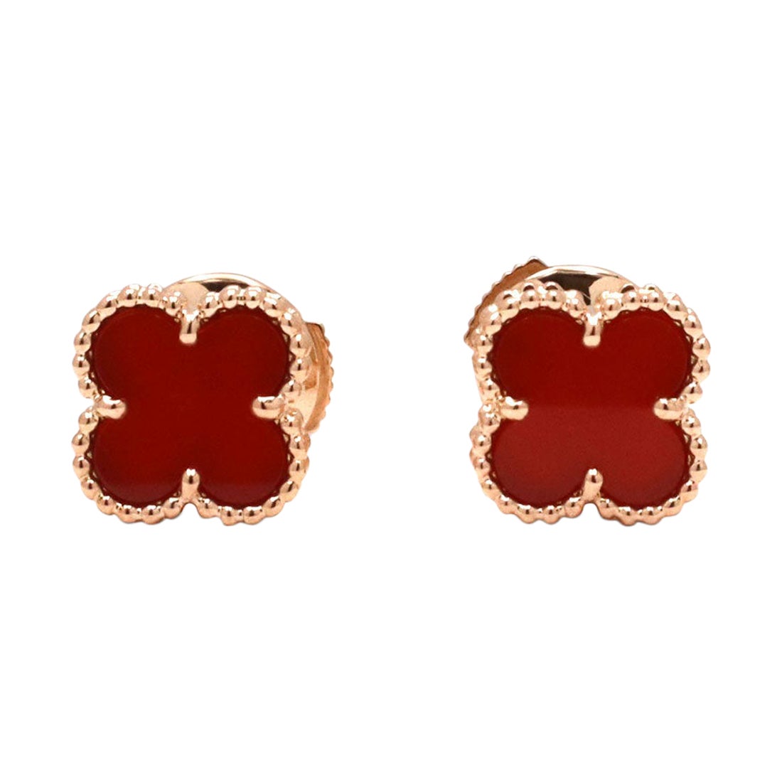 Van Cleef & Arpels Sweet Alhambra Rose Gold Carnelian Earrings