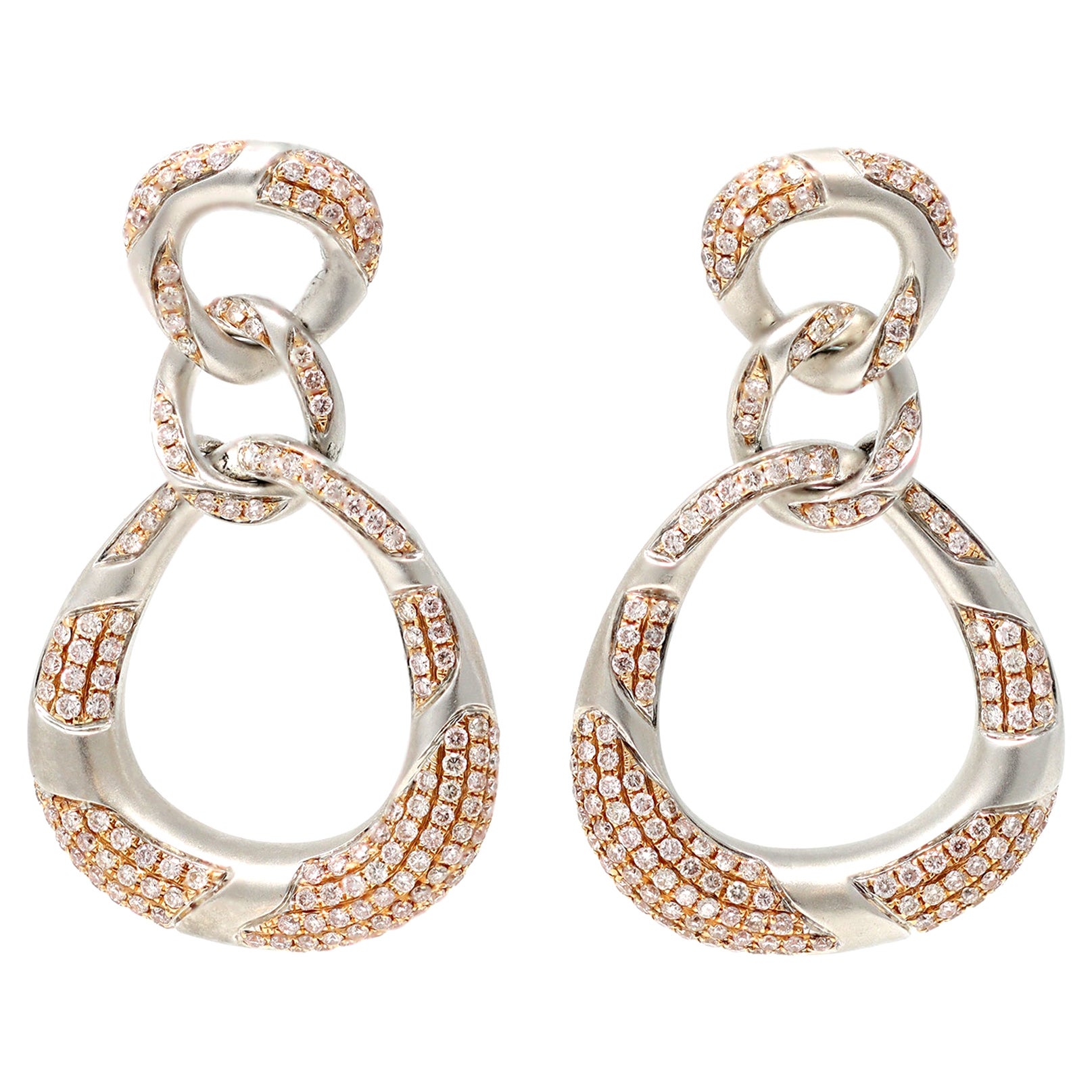 Pink and White Diamond and Gold Pendant Earrings For Sale