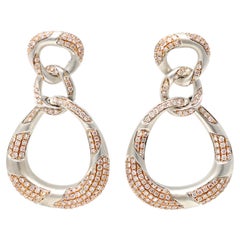 Vintage Pink and White Diamond and Gold Pendant Earrings