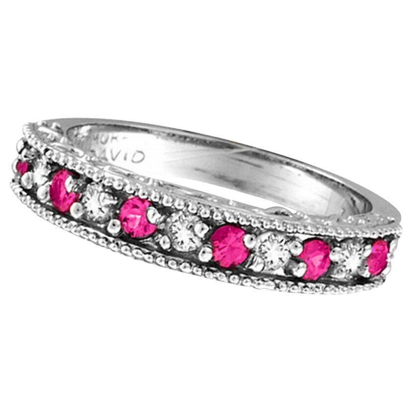 0.61 Carat Natural Pink Sapphire & Diamond Ring Band 14K White Gold