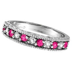 0.61 Carat Natural Pink Sapphire & Diamond Ring Band 14K White Gold