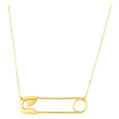 Safety Pin Charm Necklace Trendy Modern Paperclip Link Bold 14K Yellow Gold