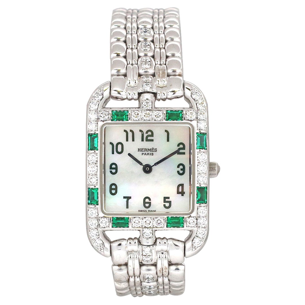 Hermès Cape Cod Diamond, Emerald, Mother-of-Pearl White Gold Watch