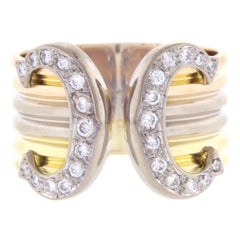 Cartier Double C Diamond Trinity Gold Band Ring