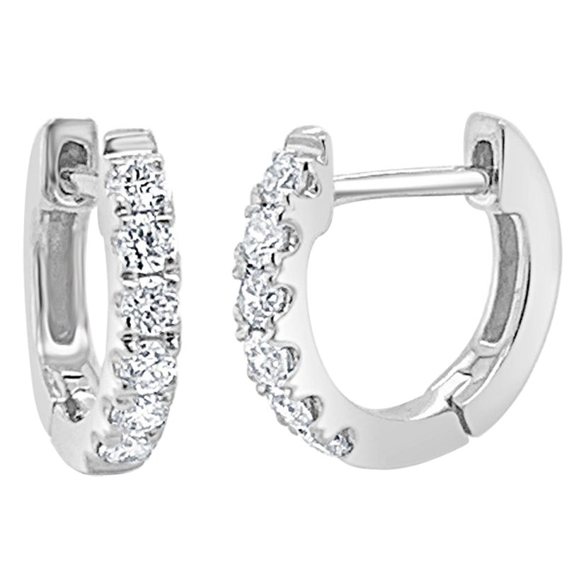 14 Karat White Gold 0.18 Carat Diamond Huggie Hoop Earring