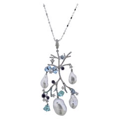 Assael Pearl Paraiba Tourmaline Diamond Aquamarine Gold Pendant Necklace