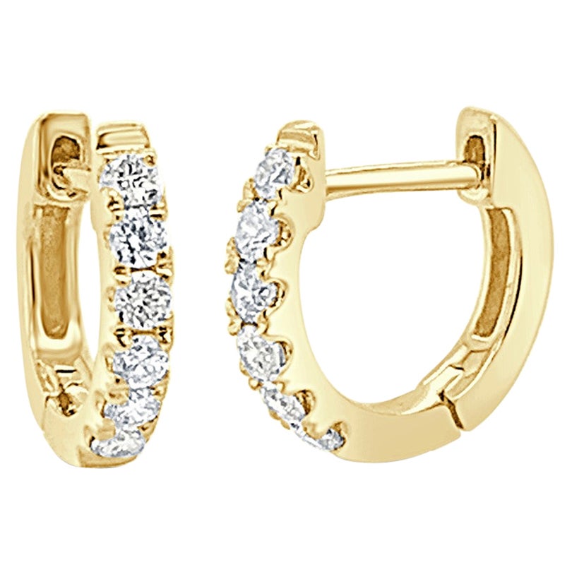 14 Karat Yellow Gold 0.18 Carat Diamond Huggie Hoop Earring