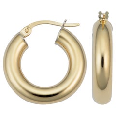 14 Karat Yellow Gold Round Tube Hoop Earrings