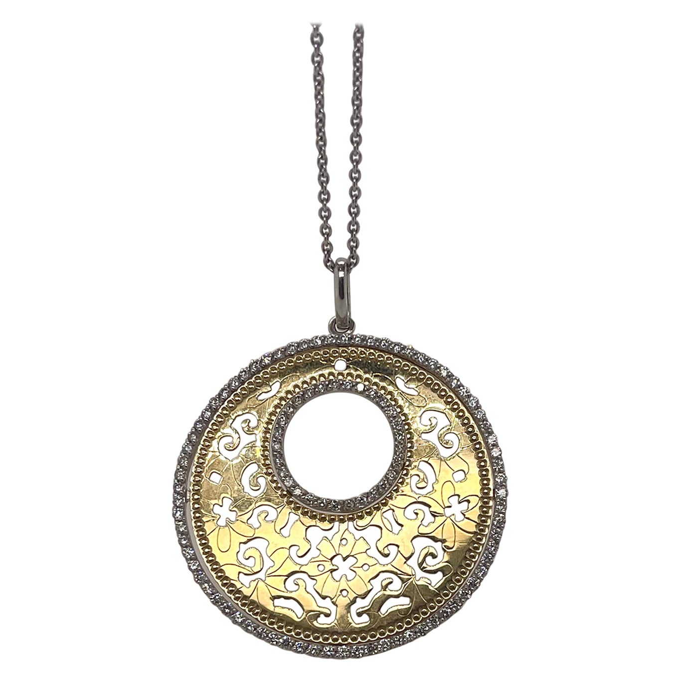 Collar Colgante Círculo Abierto de Diamantes en Oro Amarillo y Blanco de 14kt