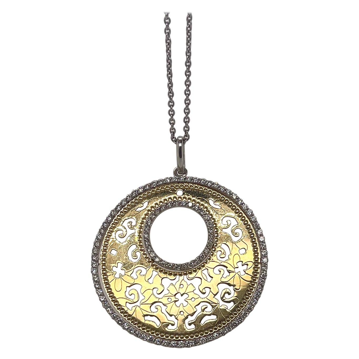 14kt Yellow & White Gold Open Diamond Circle Pendant Necklace