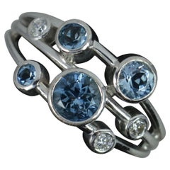 Boodles Raindance Design 18ct White Gold Aquamarine and Diamond Cluster Ring