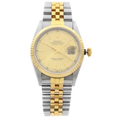 Vintage Rolex Datejust Gold Steel No Holes Champagne Dial Mens Watch 16233