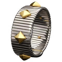Bulgari a Gold & Stainless Steel Turbogas Sprung Cuff Bracelet