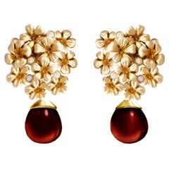 Eighteen Karat Yellow Gold Blossom Modern Style Earrings with Natural Diamonds