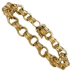 14 Karat Wide Triple Link Charm Bracelet