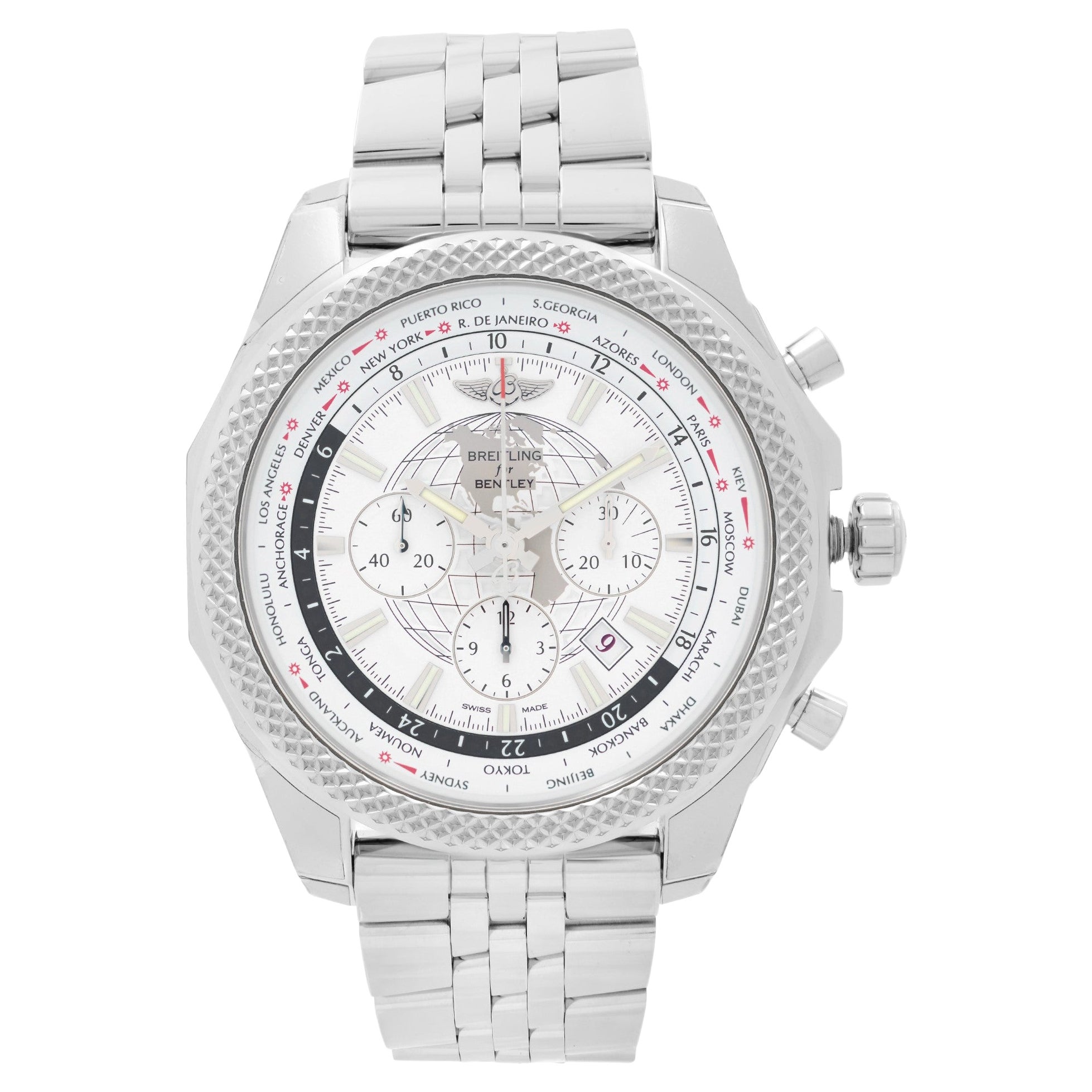 Breitling Bentley 05 Unitime Montre pour homme à cadran blanc en acier AB0521U0/A768-990A en vente