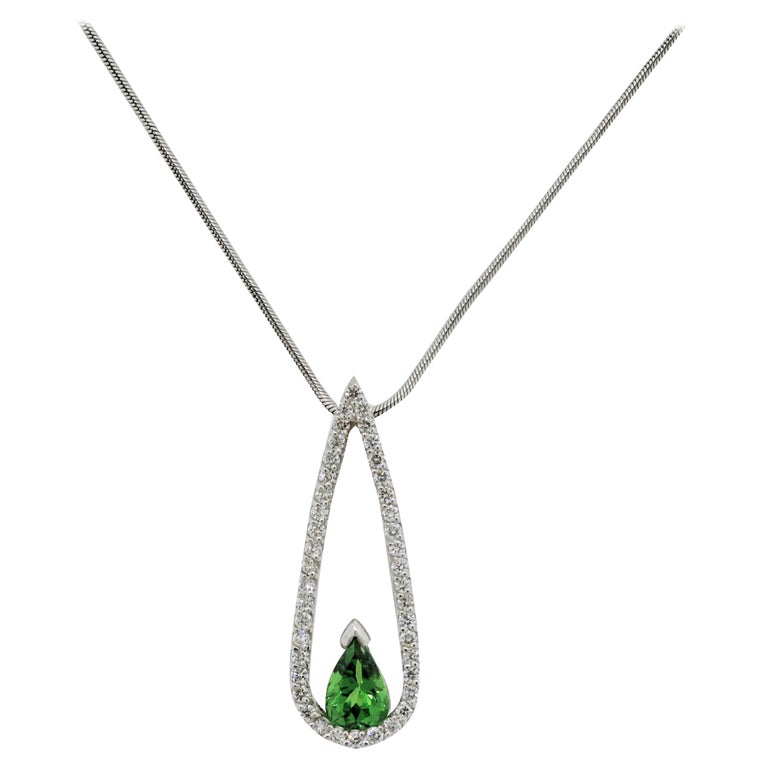 Tsavorite Diamond Gold DropShape Pendant For Sale at 1stDibs