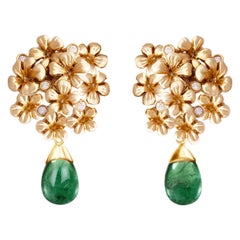 Boucles d'oreilles en goutte en or jaune 18 carats avec émeraudes naturelles détachables de six carats