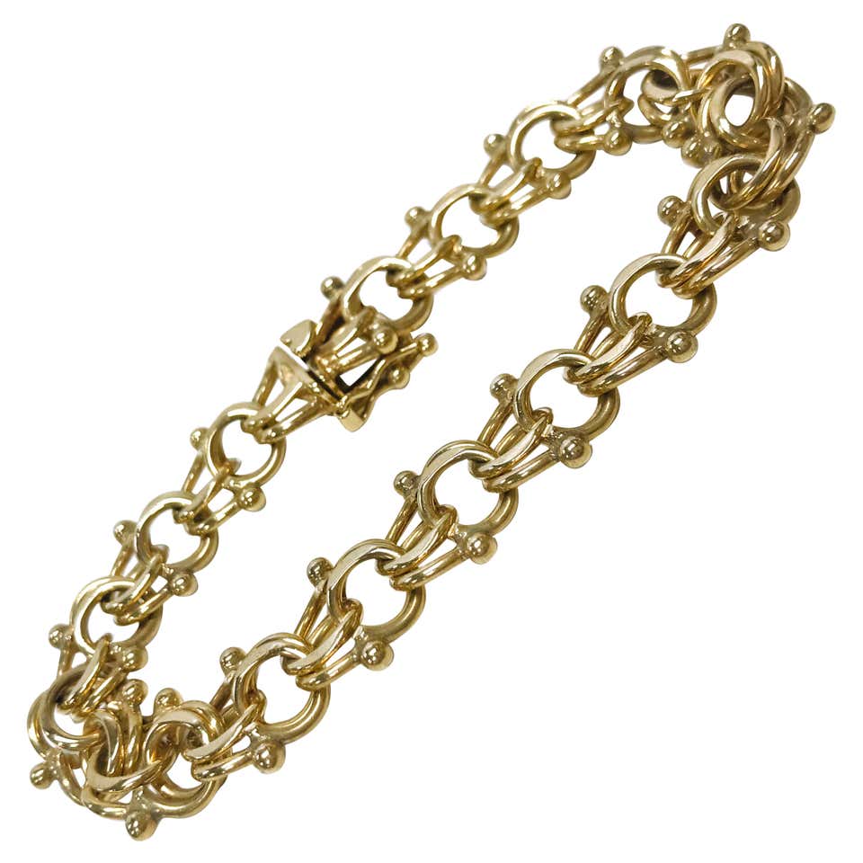 14 Karat Wide Triple Link Charm Bracelet For Sale at 1stDibs | pat ...