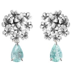 Boucles d'oreilles en goutte en or blanc 18 carats avec tourmalines Paraiba naturelles détachables