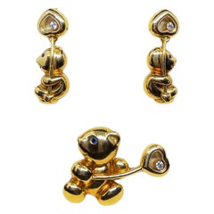 Chopard Happy Diamonds 18K Yellow Gold Diamond Pendant and Earrings