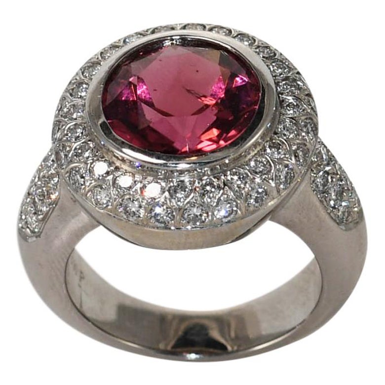 18k White Gold Rubellite Diamond Ring, 3.75ct, 14.6gr