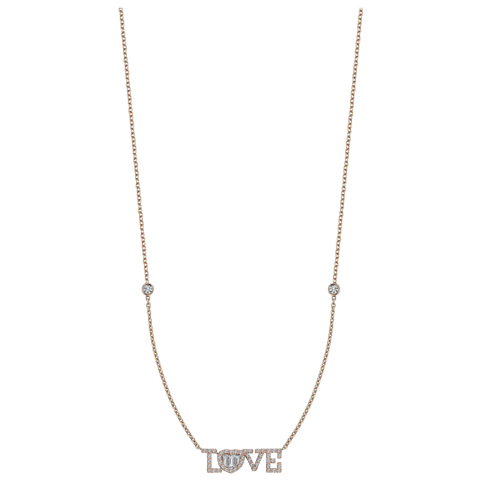 Love Baguette Pave Diamond 18K Gold Necklace, Available in Yellow, Rose White  For Sale