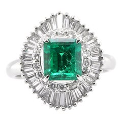 1.66 Carat Natural Emerald and Diamond Ballerina Ring Set in Platinum