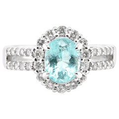 1.54 Carat Natural Paraiba Tourmaline and Diamond Ring Set in Platinum