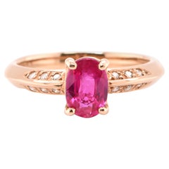 1.30 Carat Natural Ruby and Diamond Engagement Ring Set in 18 Karat Pink Gold