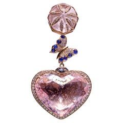 Pendentif en or rose 18 carats avec morganite émeraude, saphir et diamant