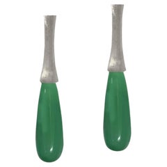 Chrysoprase Drops on Long Silver Stem Earrings