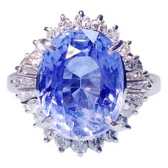 6.82 Ct Vivid Blue Sapphire and Diamond Ring in 18k Pt900 Platinum