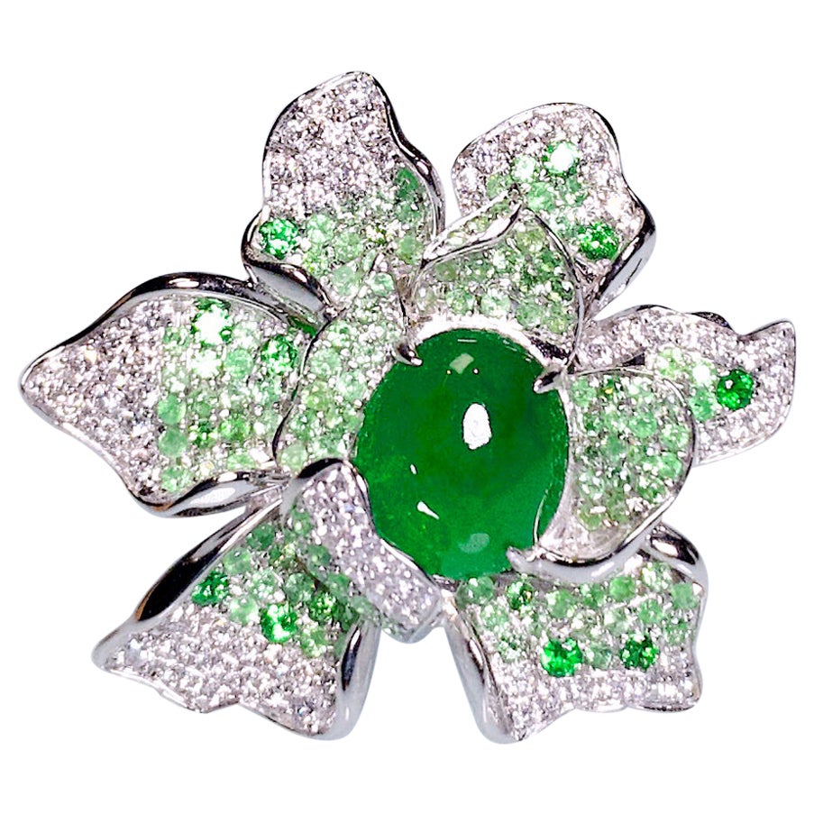 Eostre TypeA Jadeite, Tsavorite and Diamond Convertible Ring Pendant in 18K Gold