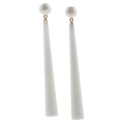 Intini Jewels Pearl White Agate Natural Drops 18 Karat Gold Cocktail Earrings