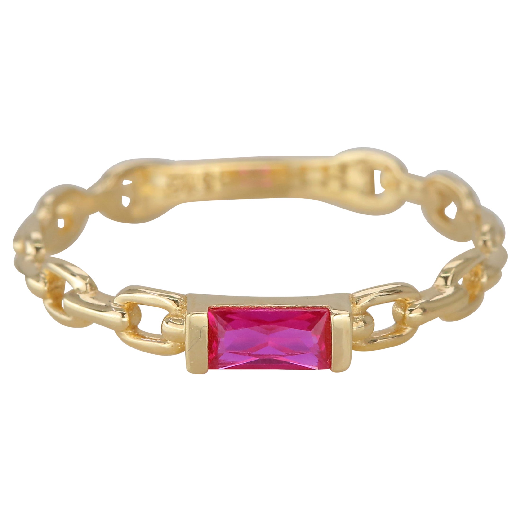 14K Gold Chain Link Ring with Pink Quartz