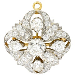 Tiffany & Co. 6.10 CTW Diamond Platinum 18 Karat Gold Quatrefoil Pendant Brooch